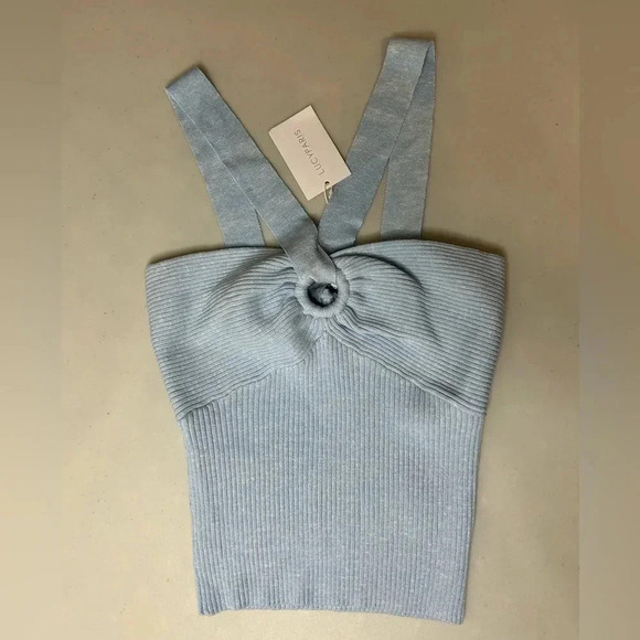 Lucy Paris Tops - Lucy Paris Libra Halter Top Ribbed O-Ring Light Blue Size Medium NWT